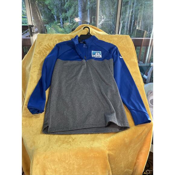 Women’s BASL Soccer League 1/4 Zip Grey Blue Long Sleeve Nike Golf M Quarter Zip - Picture 1 of 6